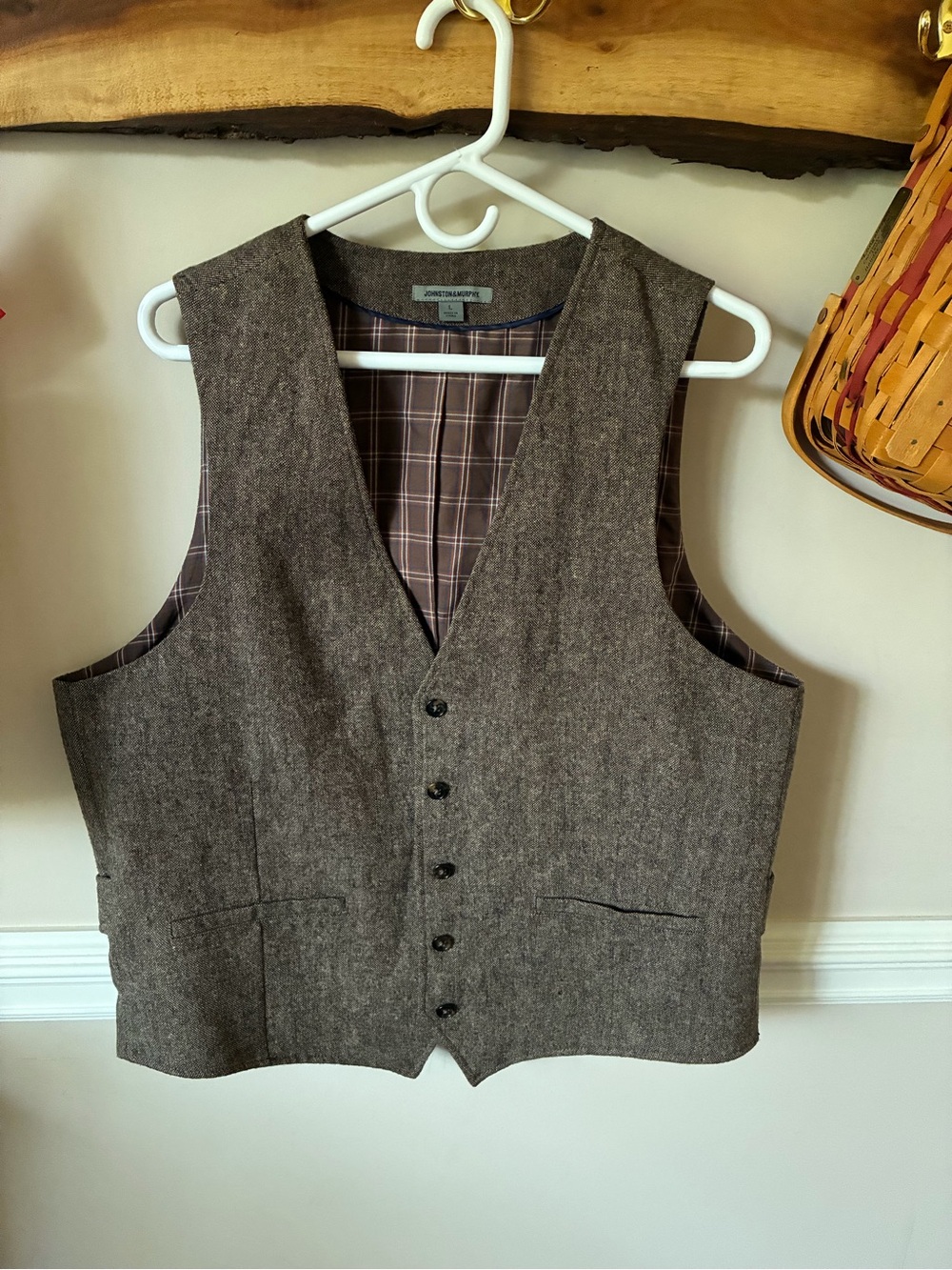 Johnston Murphy Tweed Men’s Vest Wool Blend Plaid Lining L